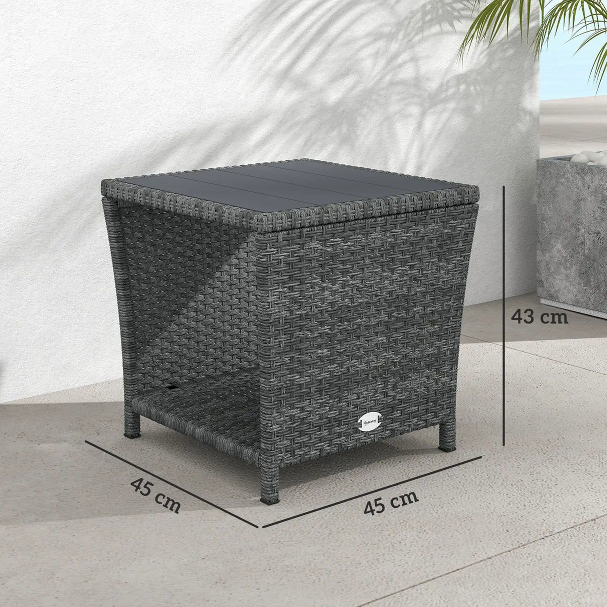 Outsunny Side Table 2-Tier Outdoor Coffee Table with Storage Shelf PS Wood Slat Top/Grey