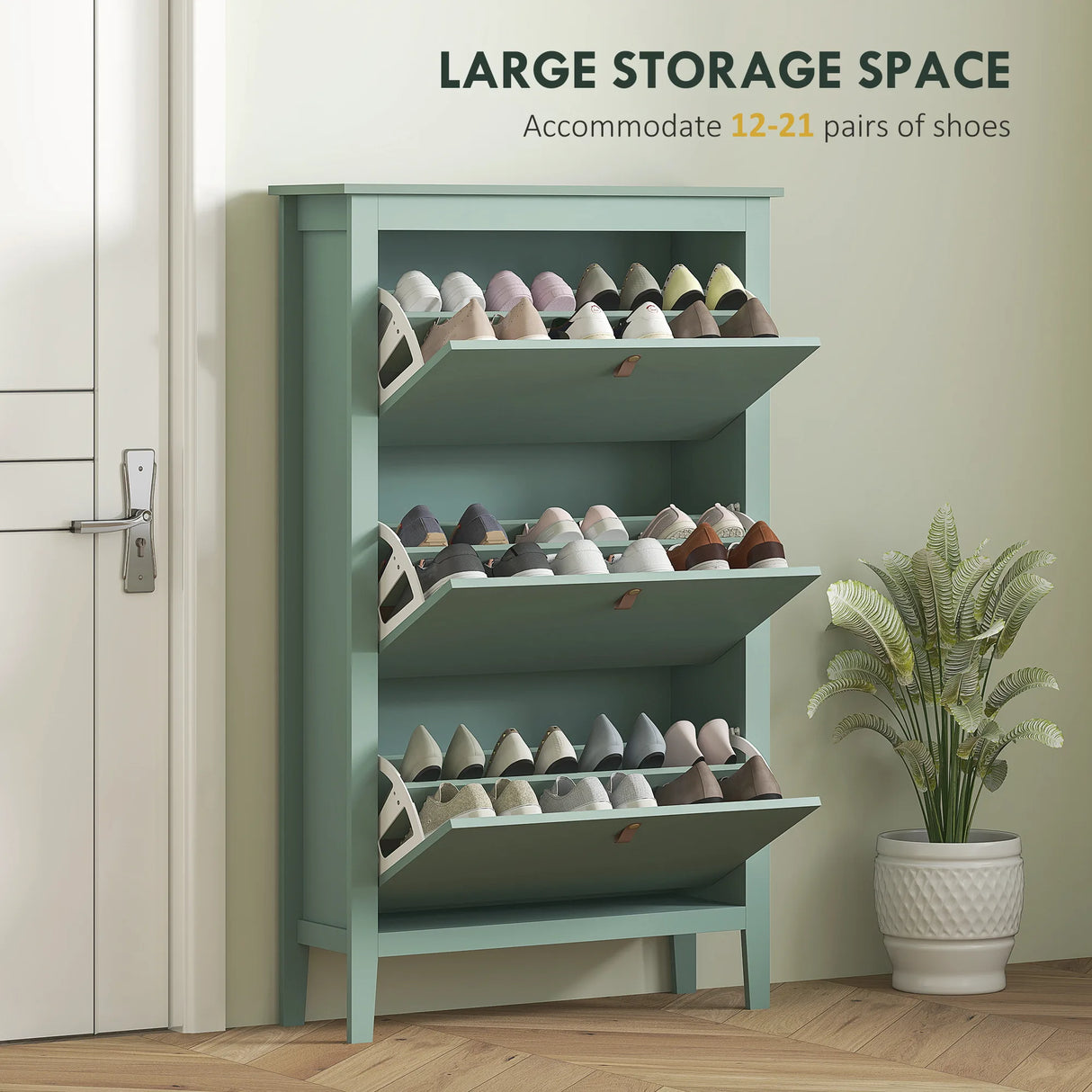 HOMCOM Modern Three-Drawer Shoe Cabinet - Green