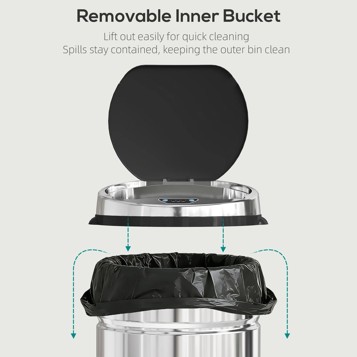 HOMCOM 42L Stainless Steel Sensor Bin - Silver Tone