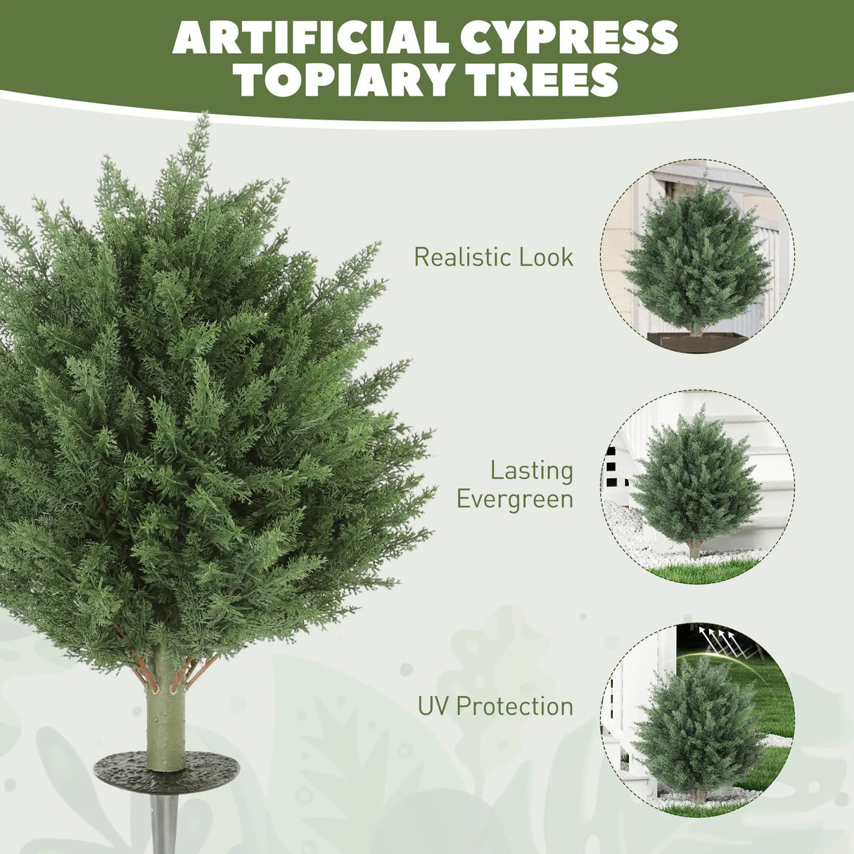 HOMCOM 60 cm Artificial Cypress Tree with Ground Stake, Set of 2 Artificial Plants for Indoor & Outdoor, UV Resistant, Green