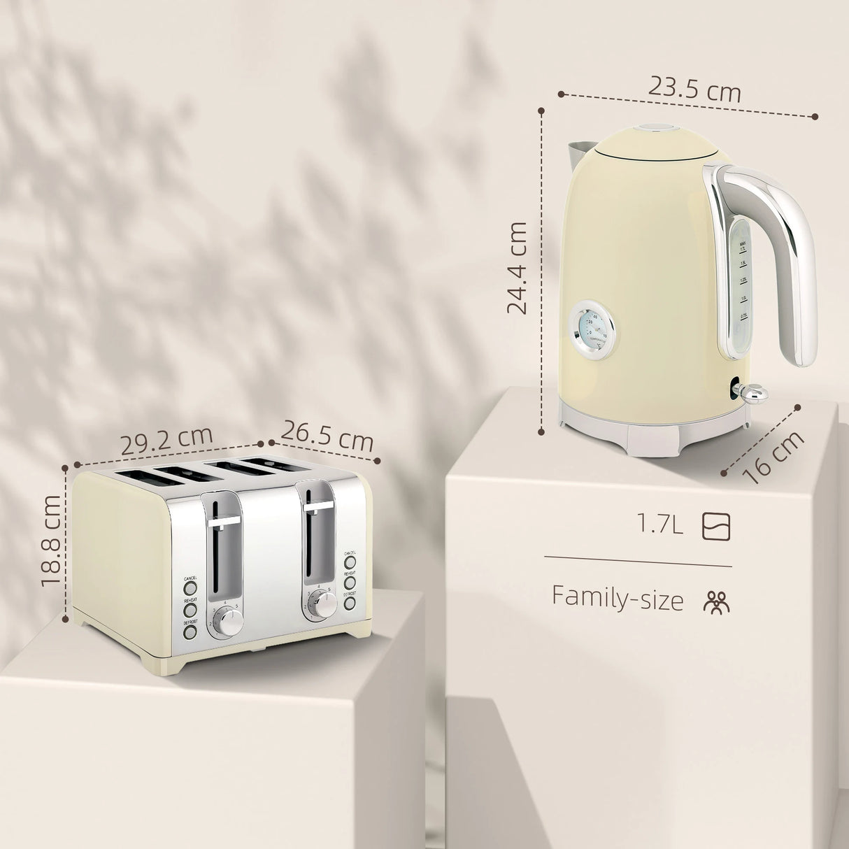 HOMCOM Retro 3000W Kettle and Toaster Set - Cream