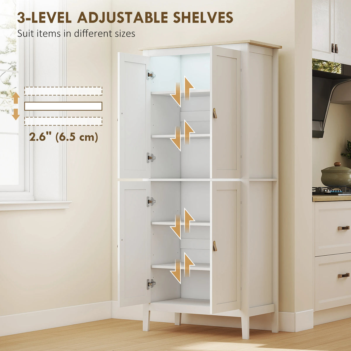 HOMCOM 176.5 cm Tall Pantry Cupboard with Motion Sensor LED Light - White