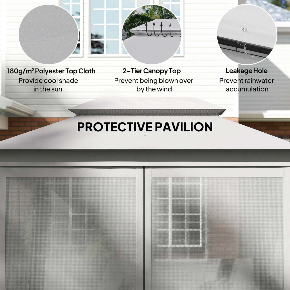 Outsunny 3 Seater Convertible Swing Chair, Outdoor Gazebo Swing Seat Bed with Double Tier Canopy, Cushioned Seat, Mesh Sidewalls, Light Grey