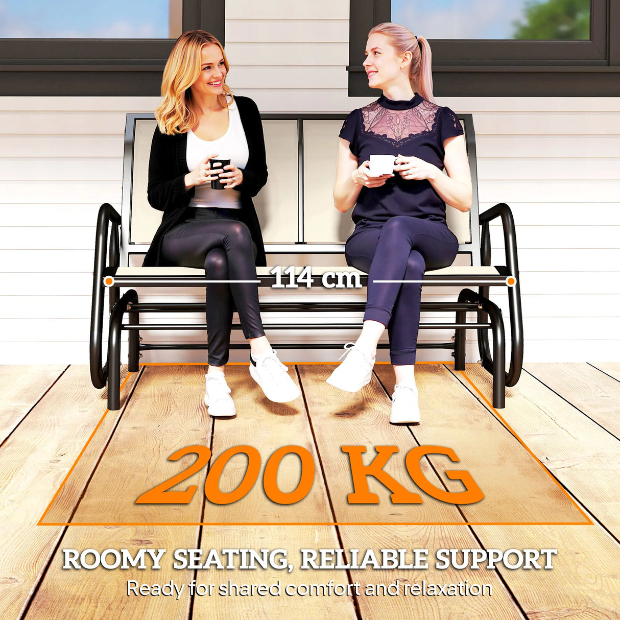 Outsunny 2-Person Outdoor Glider Bench Patio Double Swing Gliding Chair Loveseat w/Power Coated Steel Frame for Garden Patio Porch, Cream