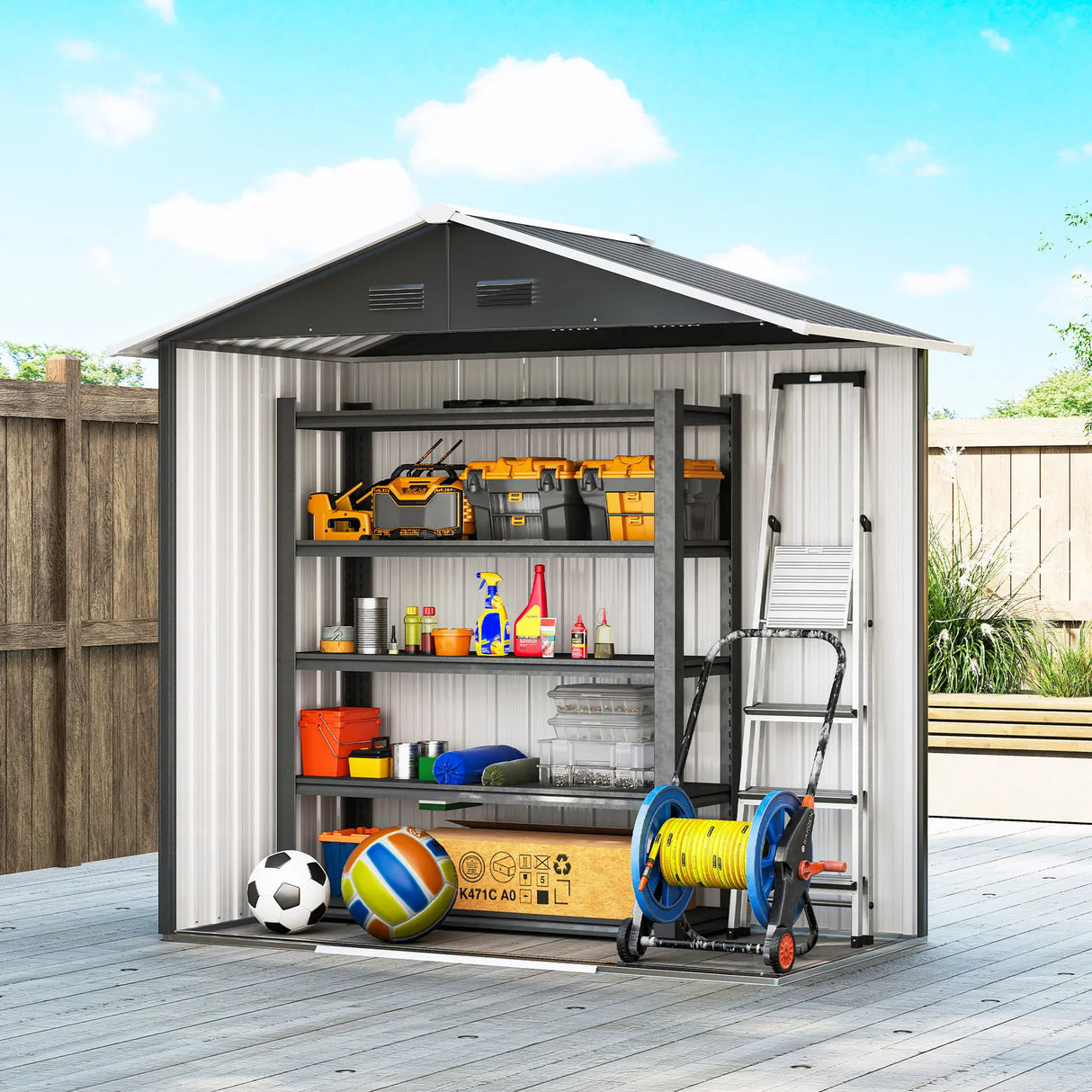 Outsunny 6.5x3.5ft Metal Garden Storage Shed for Outdoor Tool Storage with Double Sliding Doors and 4 Vents, Dark Grey