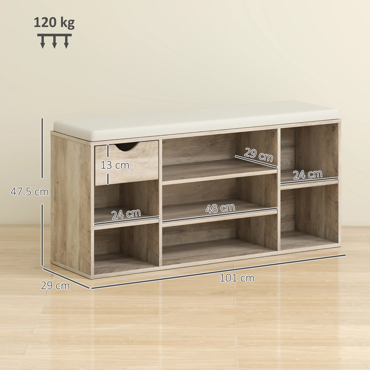 HOMCOM Shoe Storage Bench with Cushion - Grey