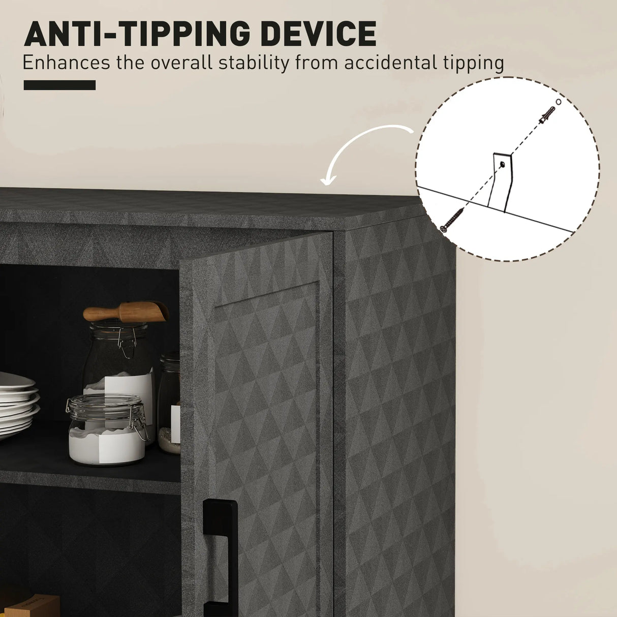 HOMCOM Modern Sideboard, Freestanding Sideboard Storage Cabinet with Adjustable Shelf and 2 Doors for Living Room, Grey