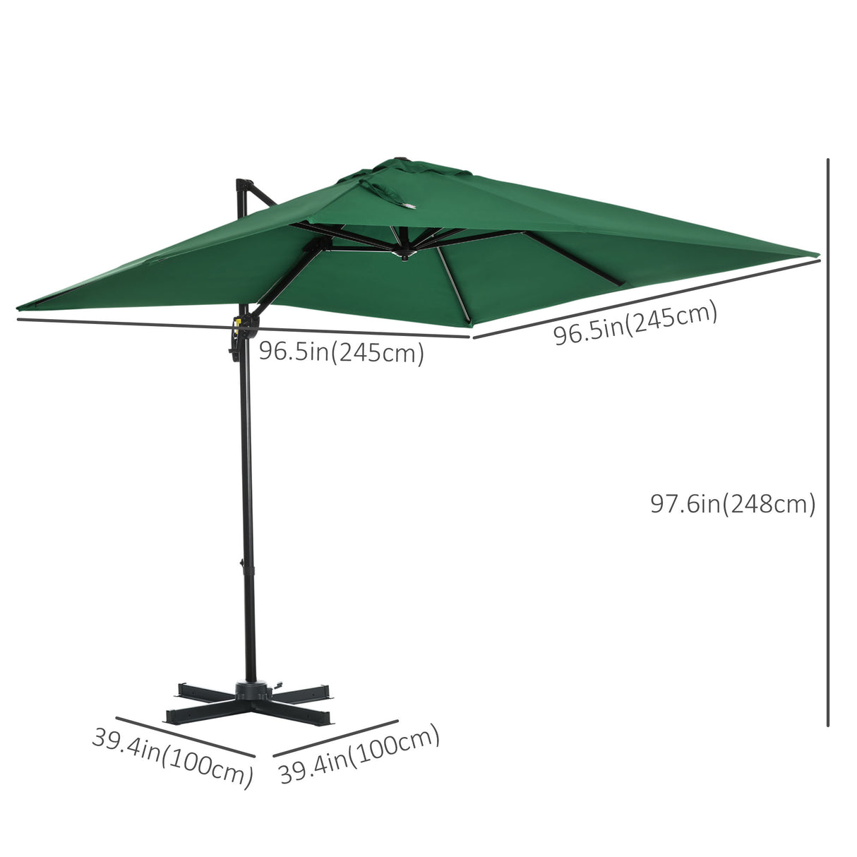 Outsunny Square Umbrella Parasol W/360 Rotation, 245Lx245Wx248H cm-Green