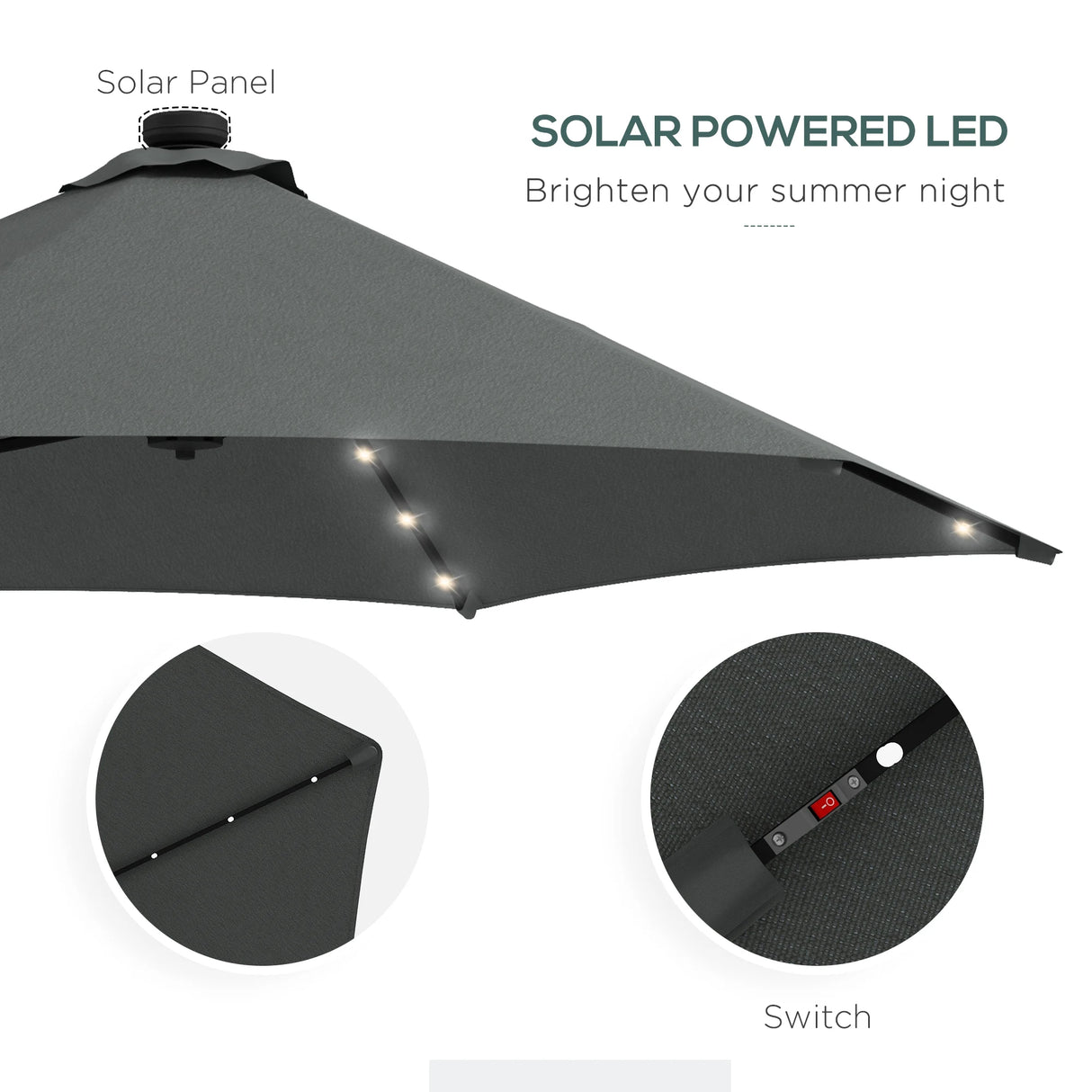 Outsunny 3(m) Solar LED Cantilever Parasol - Dark Grey