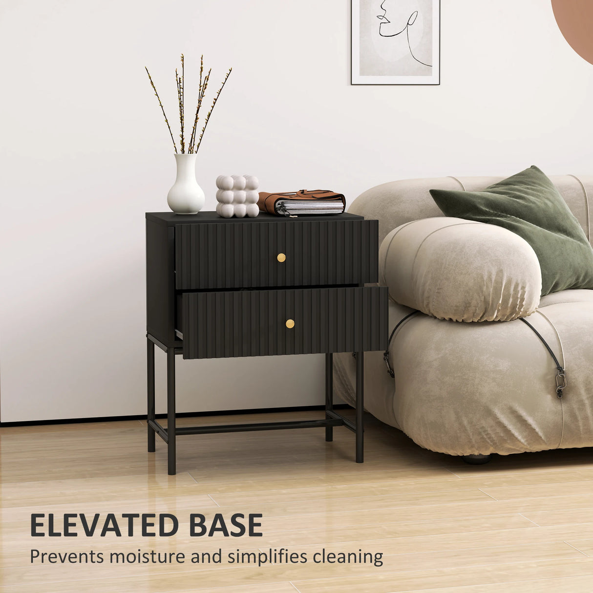 HOMCOM Elegant Two-Drawer Bedside Table - Black