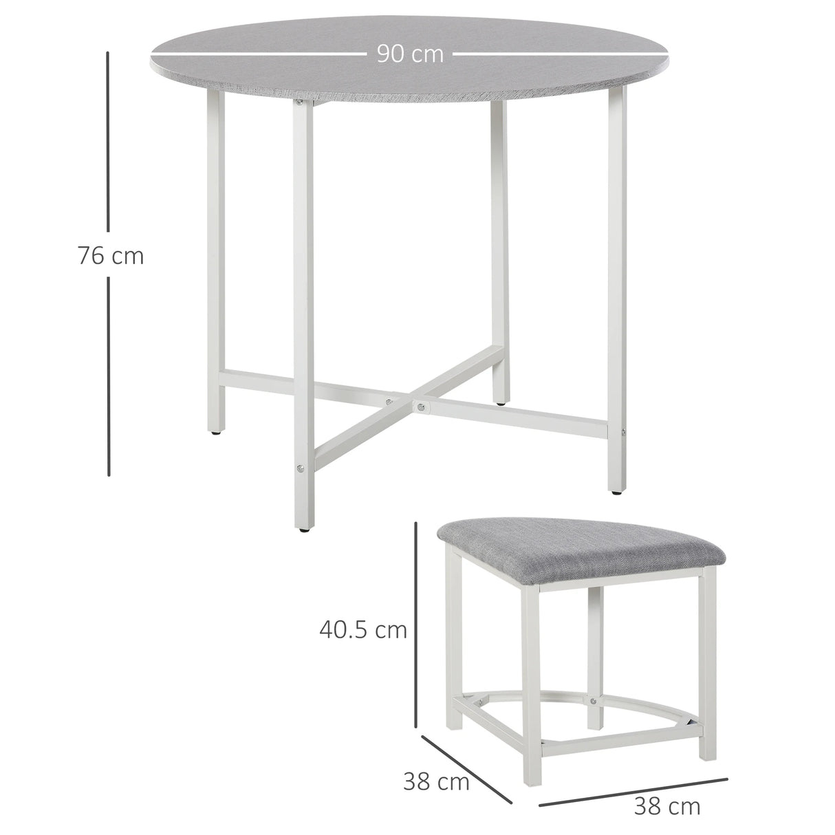 HOMCOM Modern Round Dining Table Set with 4 Upholstered Stools for Dining Room, Kitchen, Grey
