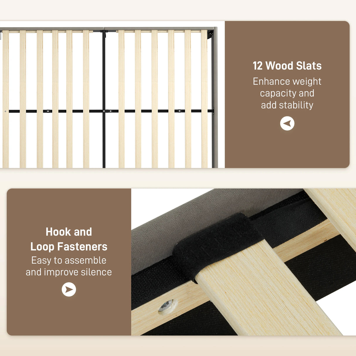 HOMCOM Double Bed Frame, with Velvet-Feel Headboard - Grey