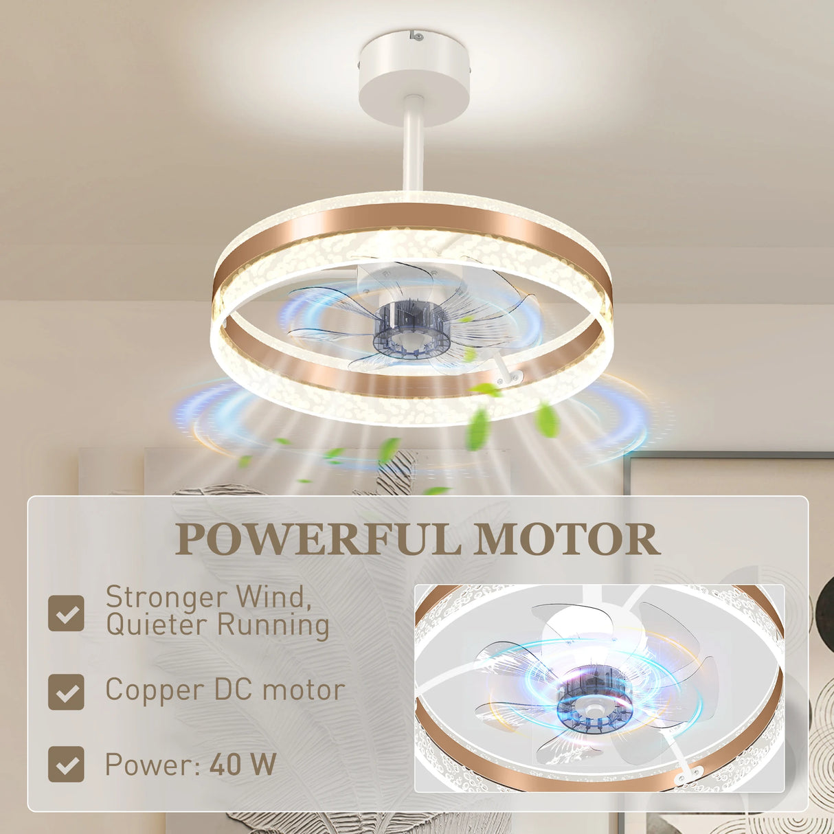 HOMCOM Ceiling Fan with LED Light and Remote - Gold Tone
