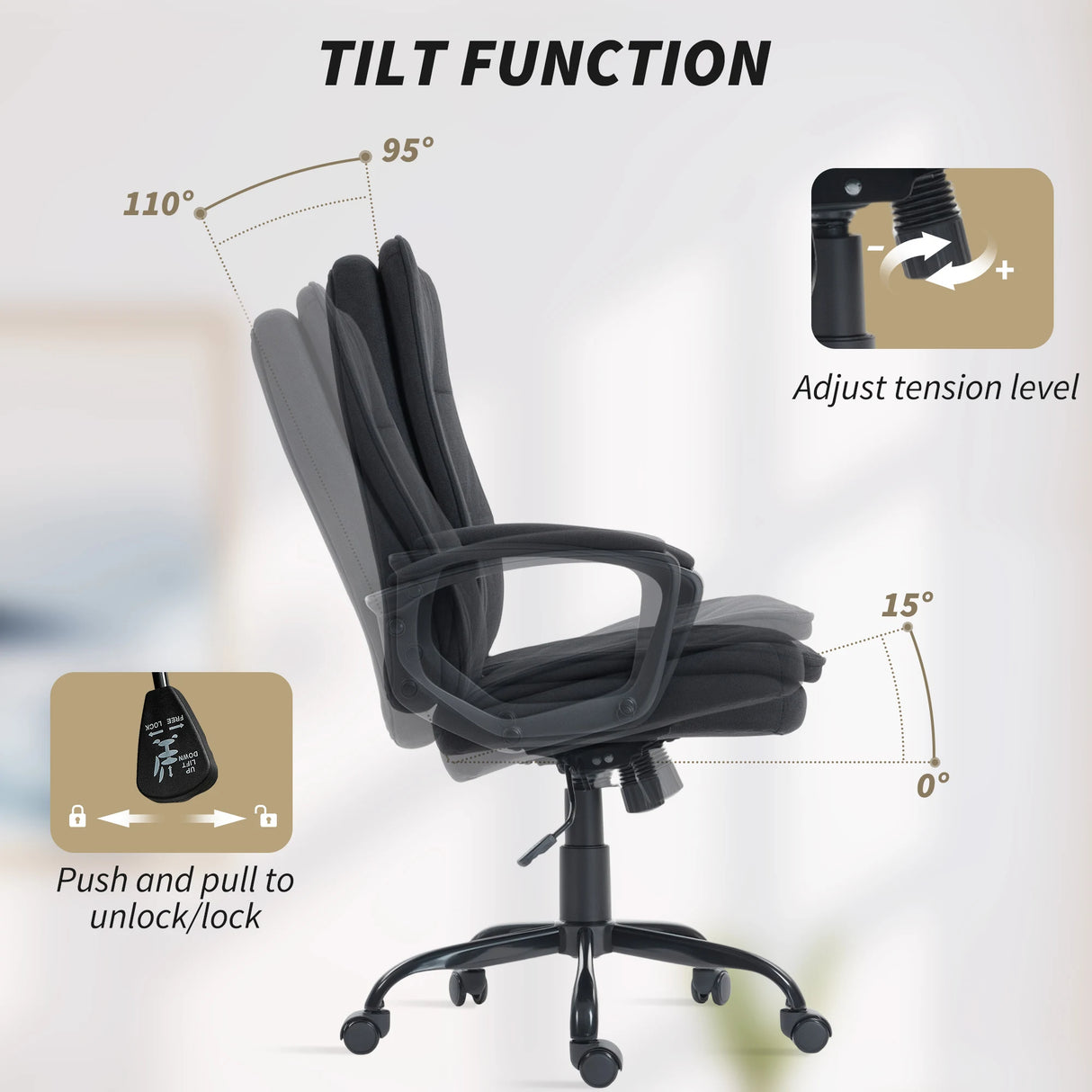 HOMCOM Linen-Look Double-Padded Office Chair - Black