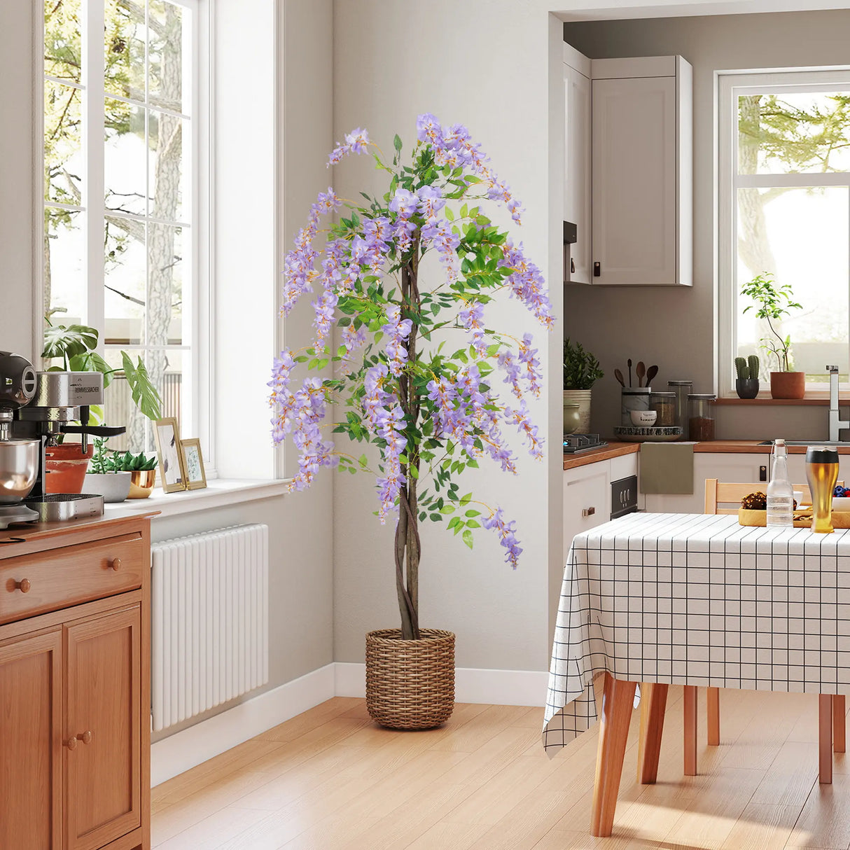 HOMCOM 180cm Ficus Artificial Tree, Fake Wisteria Tree in Nursery Pot, Indoor Greenery Tall Faux Floor Plant for Living Room Office Decor, Purple