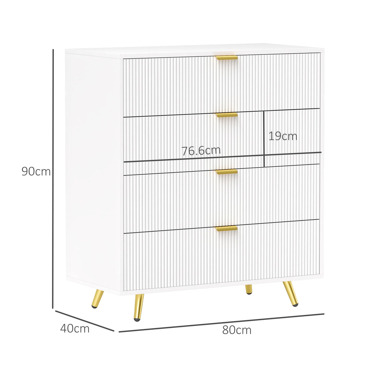 HOMCOM Elegant Four-Drawer Bedside Table - White