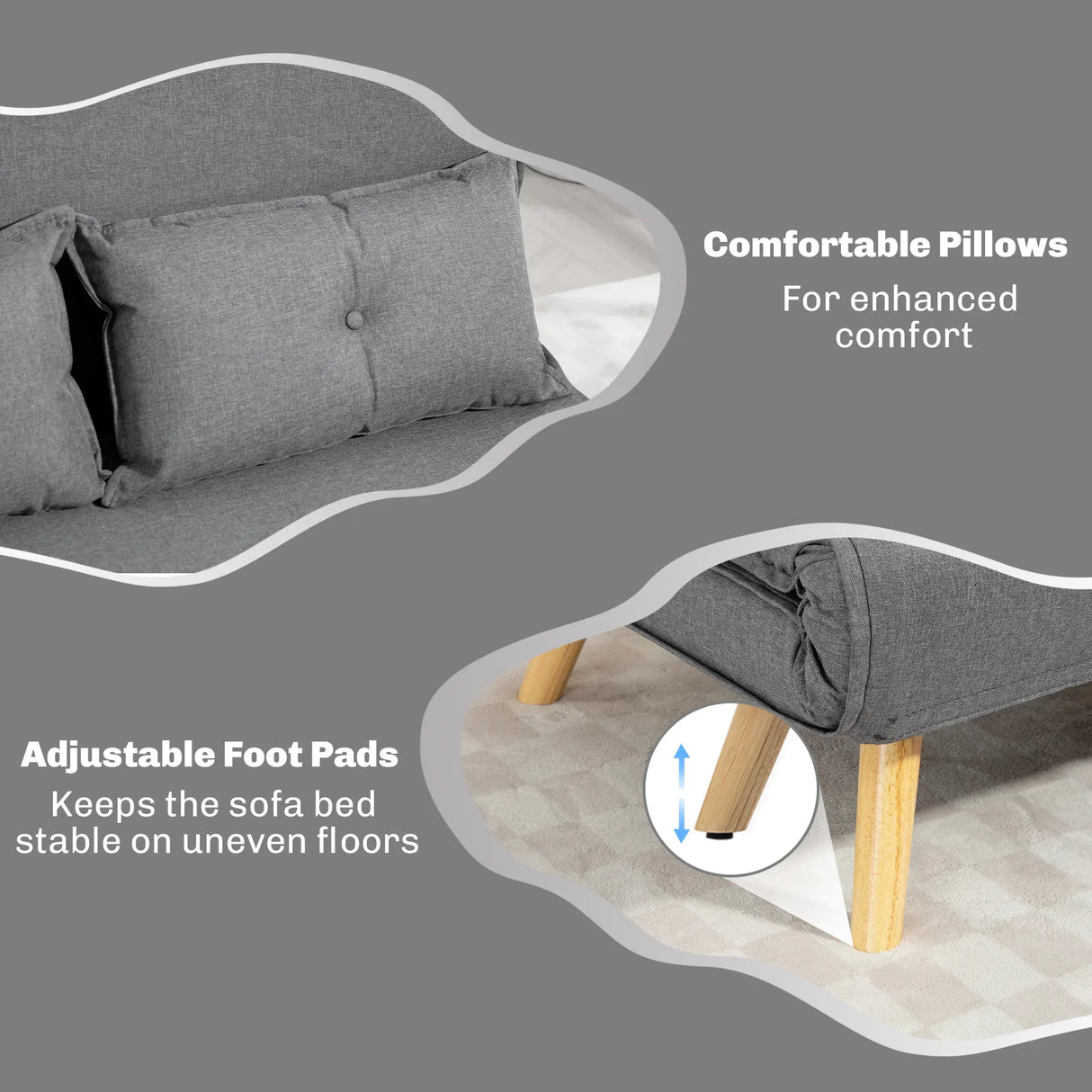 HOMCOM Two-Seater Linen-Look Sofa Bed - Grey