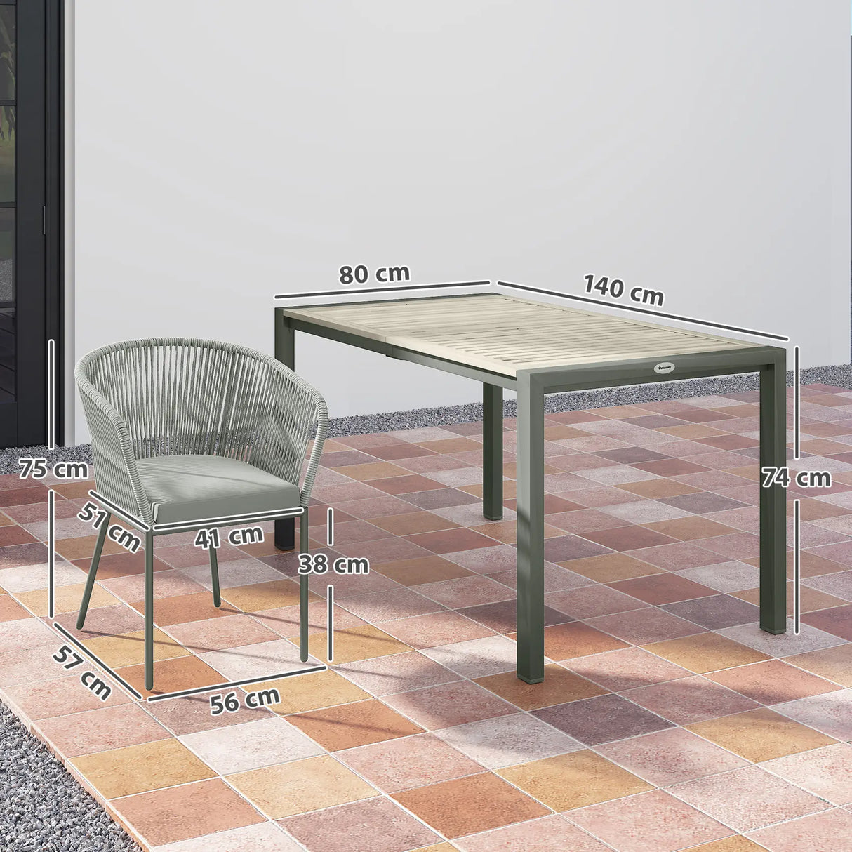 Outsunny Rattan Dining Set, 6 Seater Rattan Garden Furniture Set with Acacia Wood Top Rectangle Table, 6 Chairs, Washable Seat Cushions, for Outdoor, Patio, Conservatory, Grey