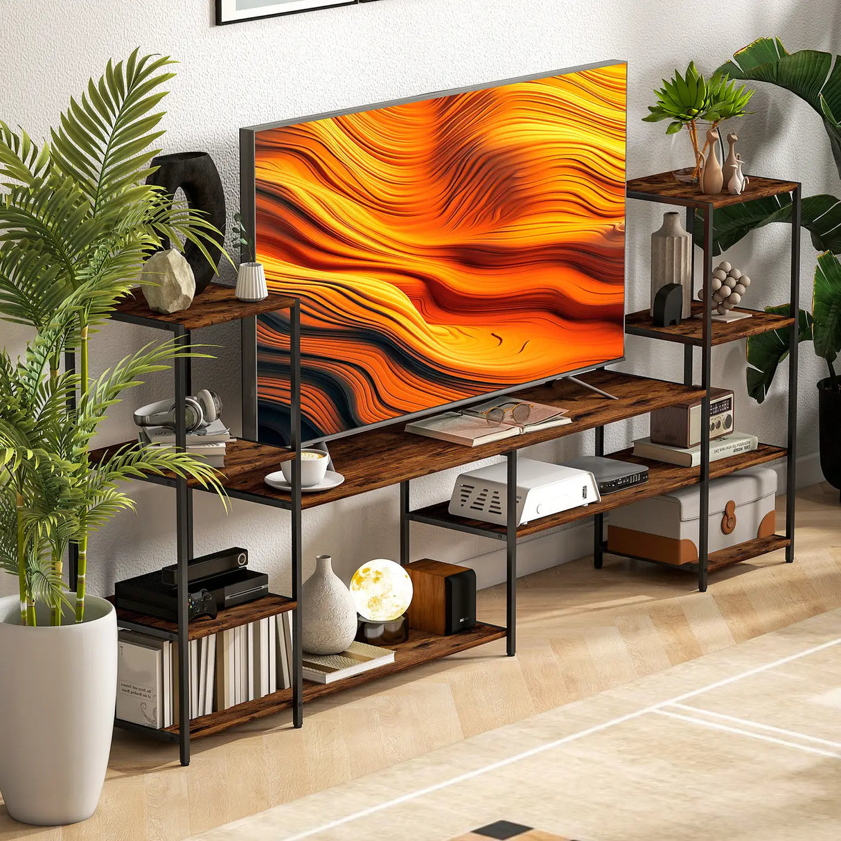 HOMCOM TV Unit for TVs up to 60 Inches, Industrial TV Stand with Storage Shelves, Entertainment Centre for Living Room, Bedroom