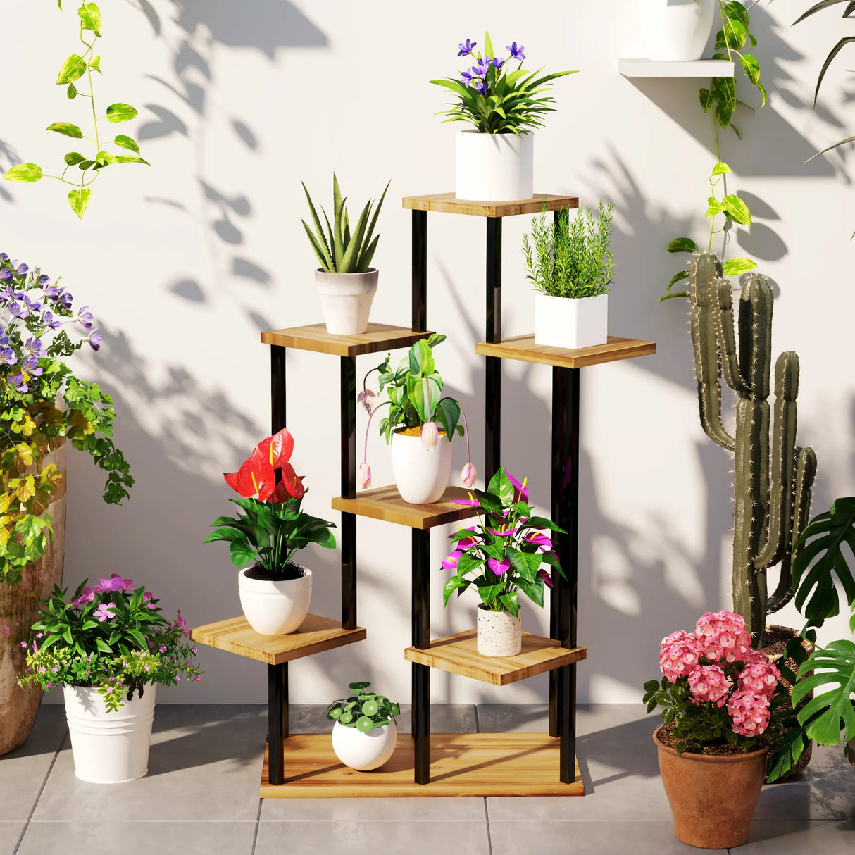 Outsunny Seven Wooden Shelf Plant Stand