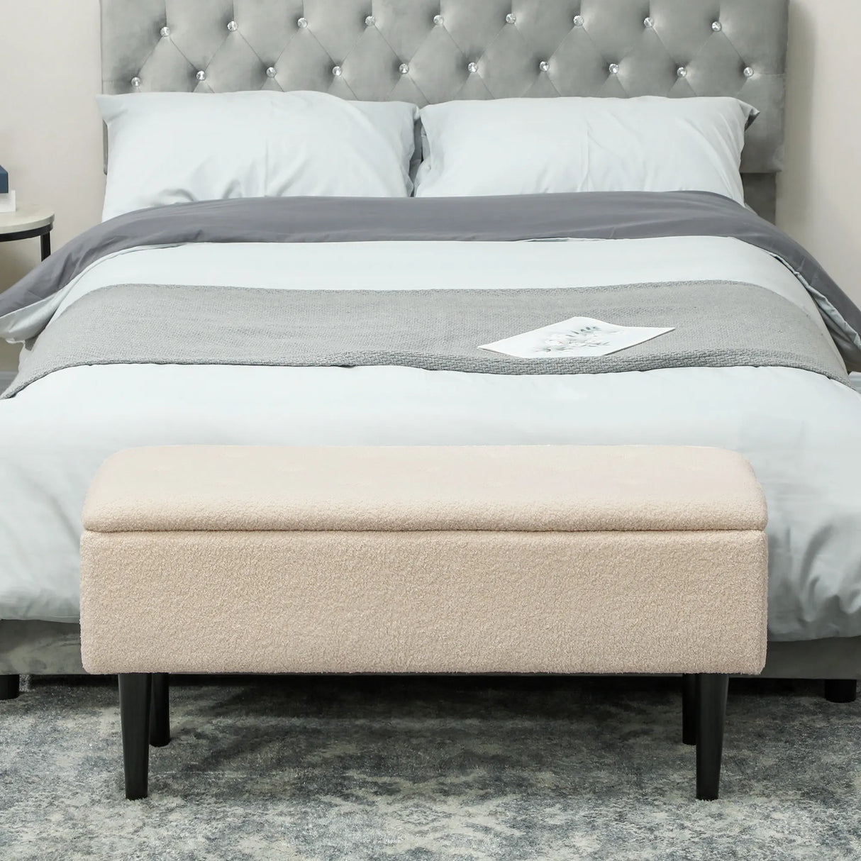 HOMCOM 57L Teddy Fleece Storage Ottoman - Cream