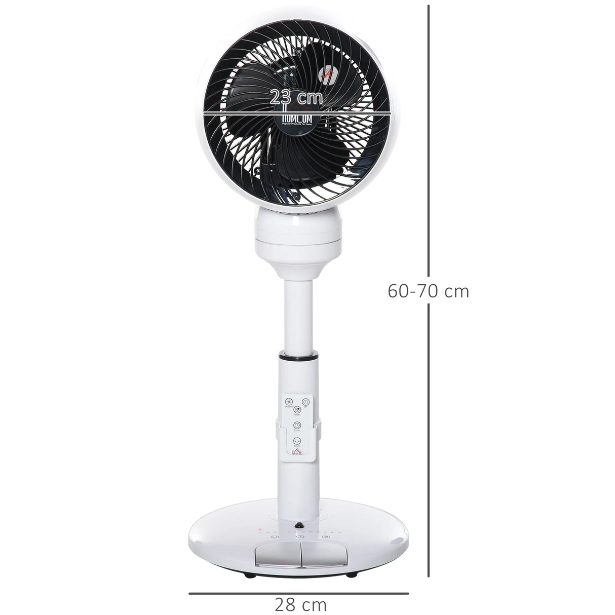 HOMCOM 9'' Air Circulator Fan 3 Speed 3 Mode, 70 Oscillation 90 Vertical Tilt, Height Adjustable, Remote Controller, for Living Room, Bedroom, Office, Black and White