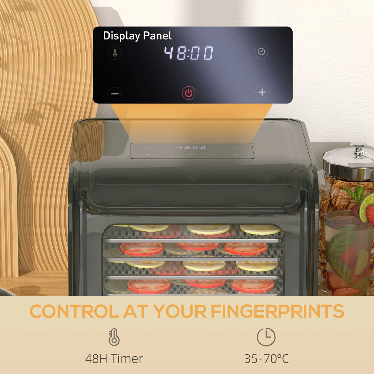 HOMCOM 35-70C Six-Tray Food Dehydrator - Black