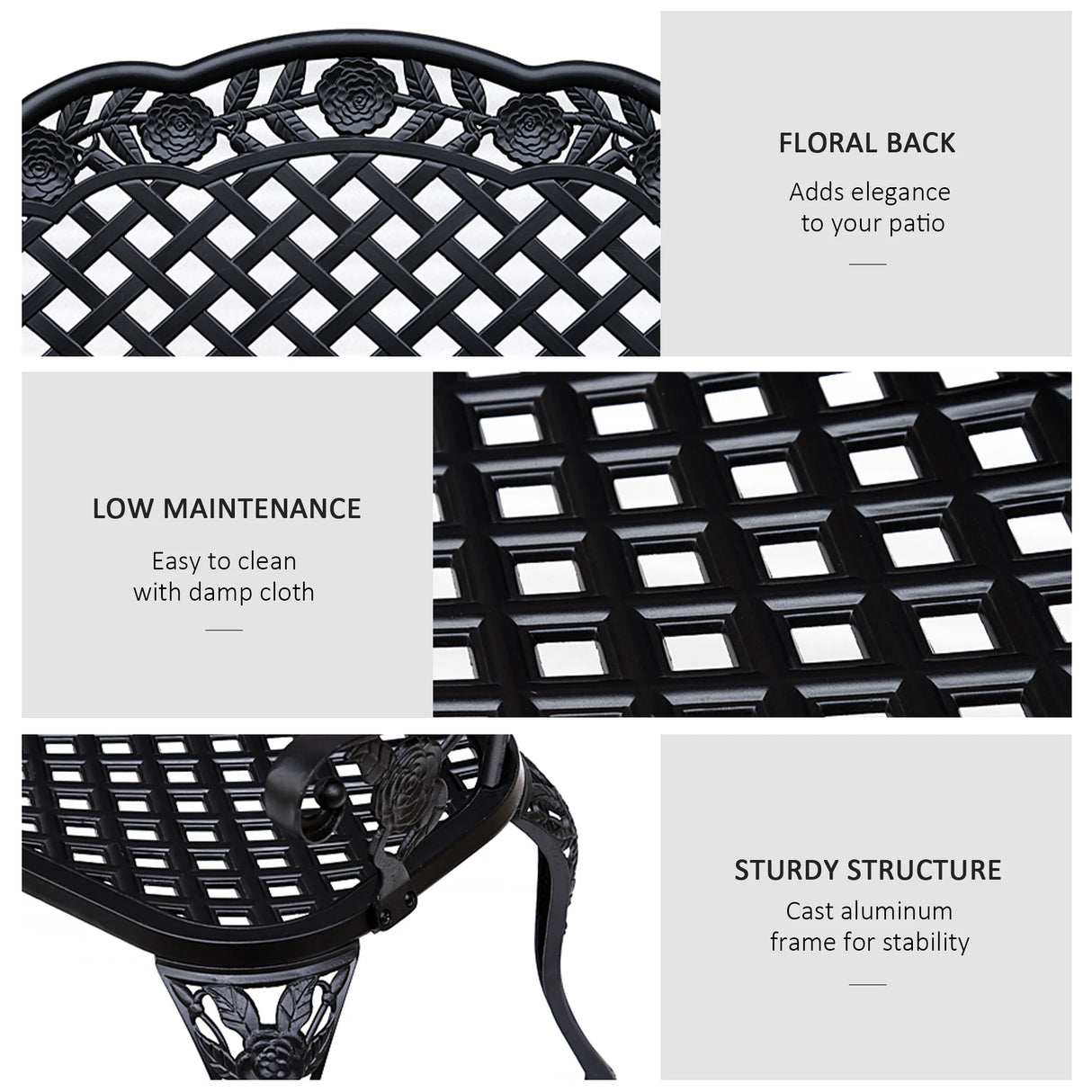 Outsunny Garden Bench, Cast Aluminium, 107Lx58Wx85H cm-Black