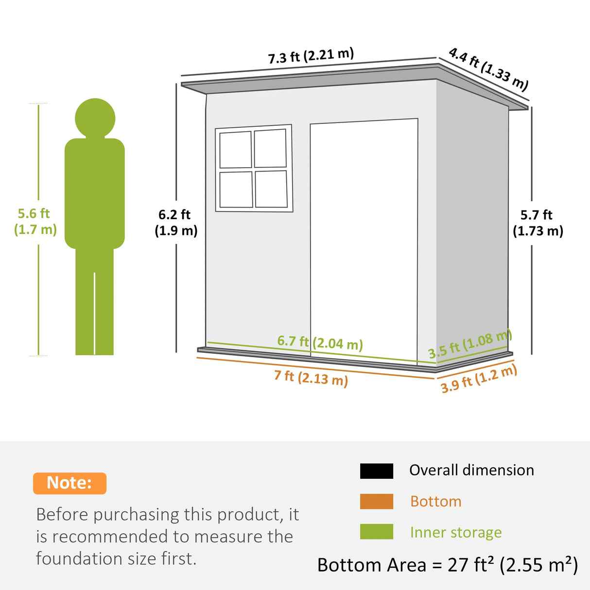 Outsunny 7 x 4ft Galvanised Steel Garden Shed, with Lock and Gloves - Green
