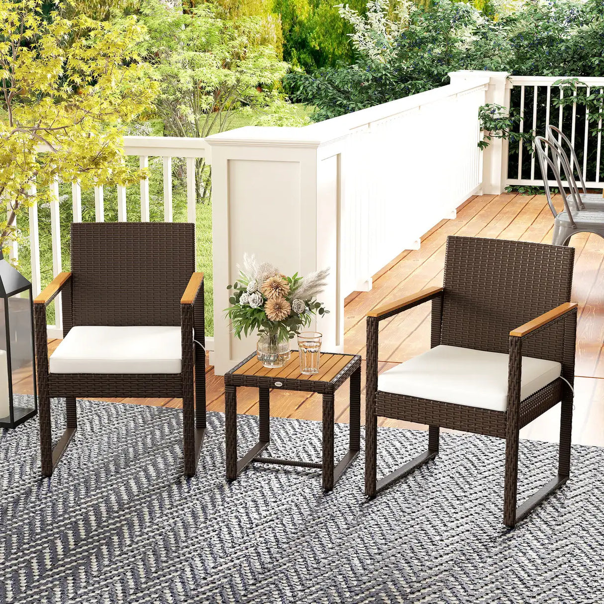 Outsunny Three-Piece Rattan Chair Set - White