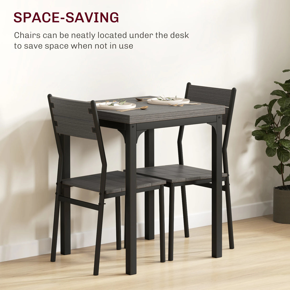 HOMCOM Three-Piece Minimal and Compact Dining Set, Grey Wood Grain