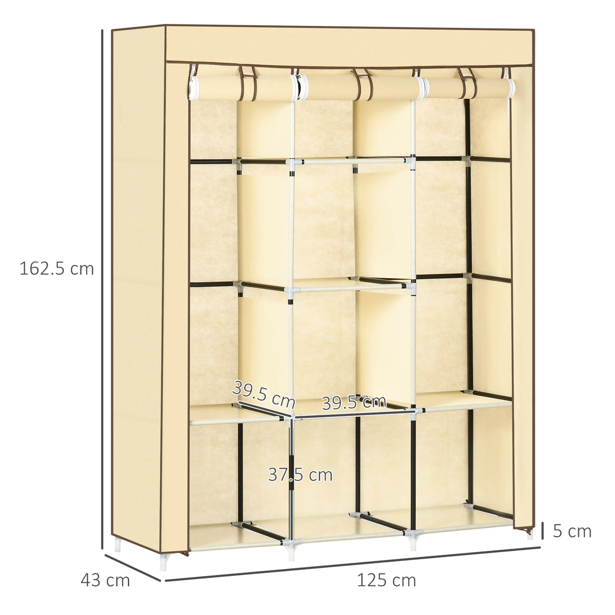HOMCOM Fabric Wardrobe, with Rails and Shelves - Beige