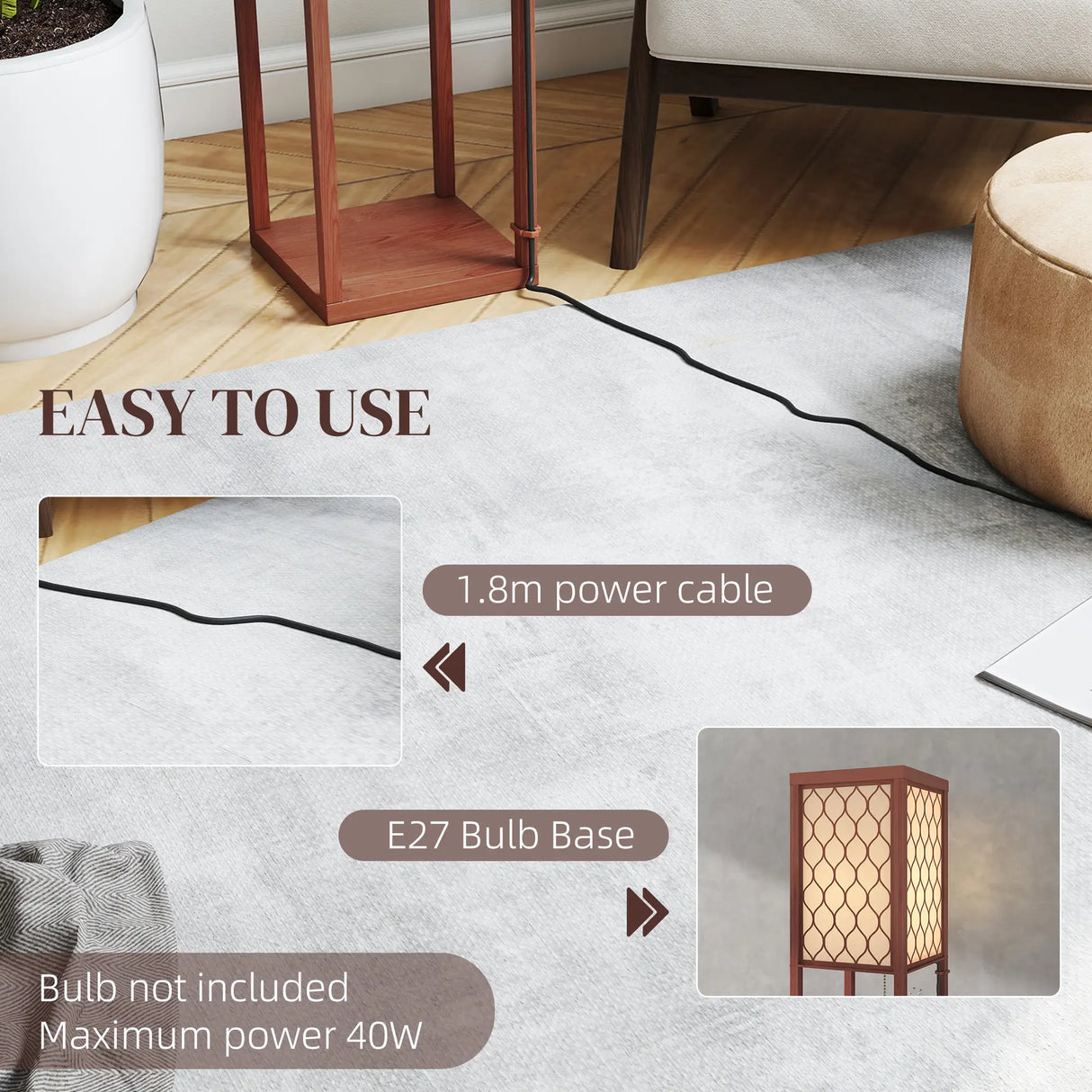 HOMCOM Three-Shelf Standing Lamp - Brown/White