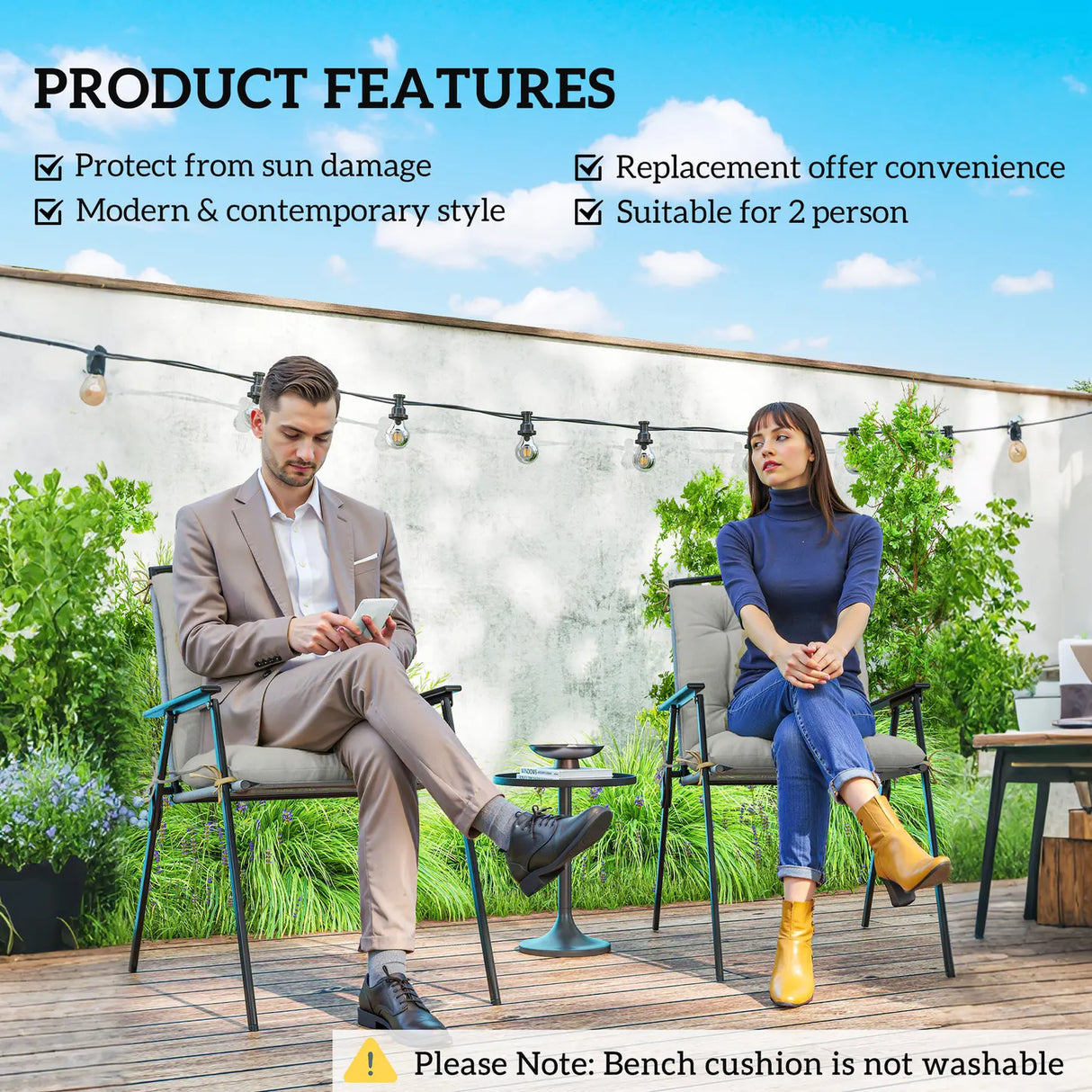 Outsunny Set of Two Outdoor Seat Cushions - Light Grey