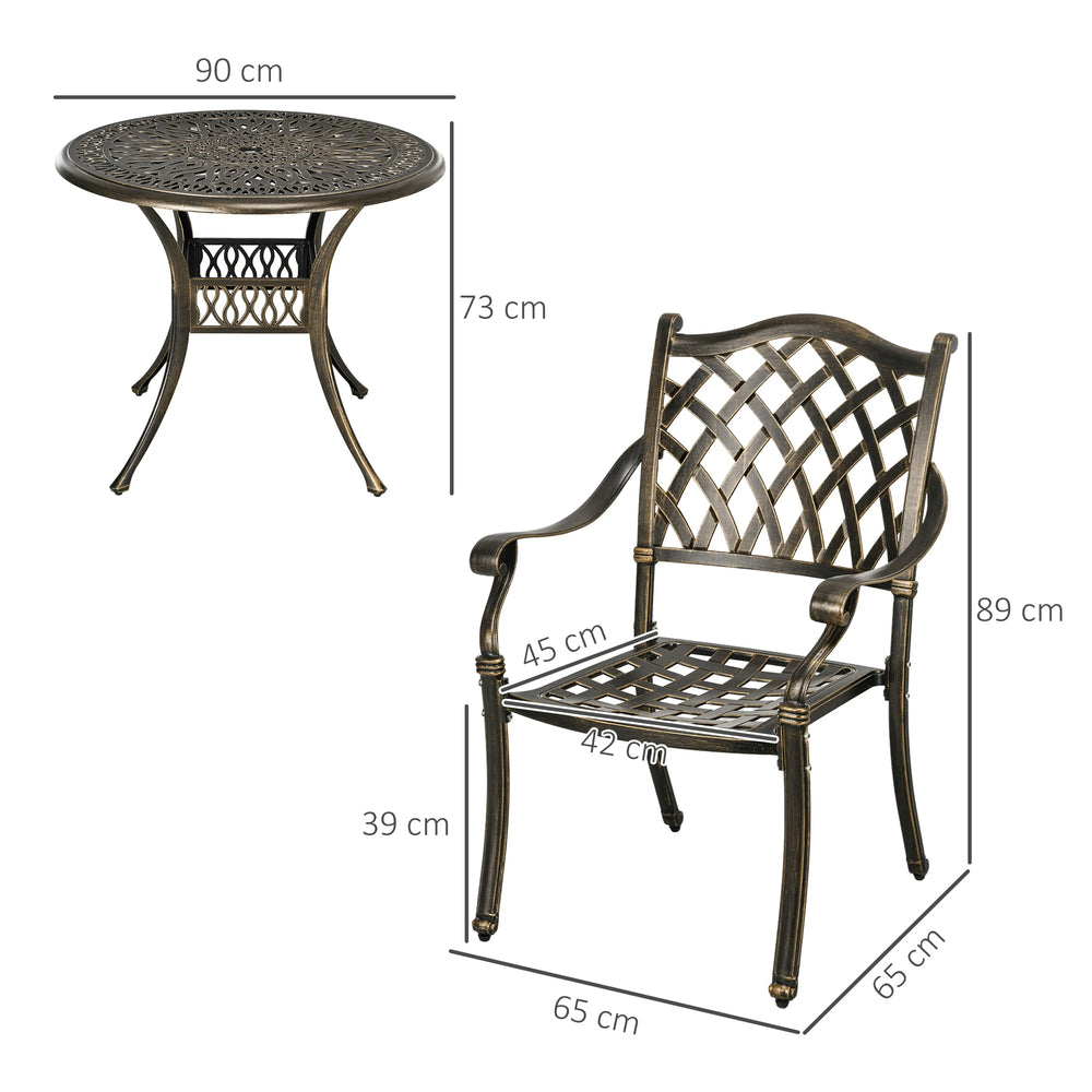 Outsunny 5-Piece Outdoor Furniture Dining Set, Cast Aluminum Conversation Set Includes 4 Chairs and 90cm Round Table with 50mm Umbrella Hole for Patio Garden Deck, Flower Design