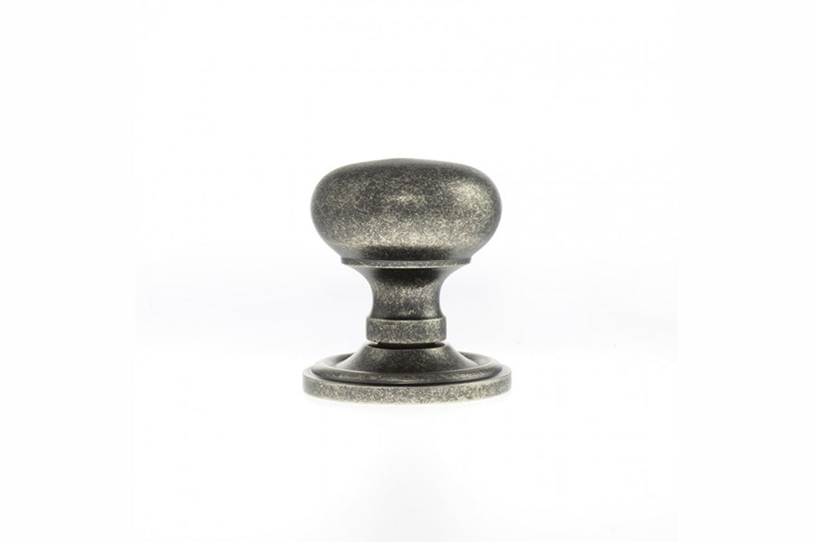 Old English Harrogate Solid Brass Mushroom Mortice Knob on Concealed Fix Rose - Distressed Silver - Set