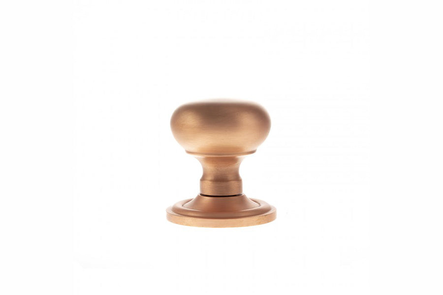 Old English Harrogate Solid Brass Mushroom Mortice Knob on Concealed Fix Rose - Urban Satin Copper - Set