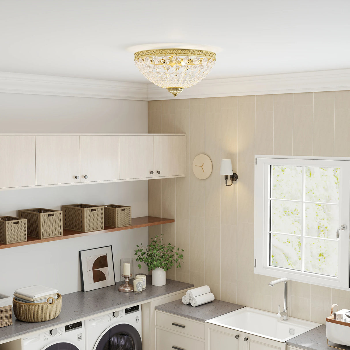 HOMCOM Crystal Chandelier Ceiling Light with 168 Octagonal Beads, Vintage 2-Light Flush Mount Ceiling Light for Living Room, Bedroom, Hallway, Dining Room, Gold Tone