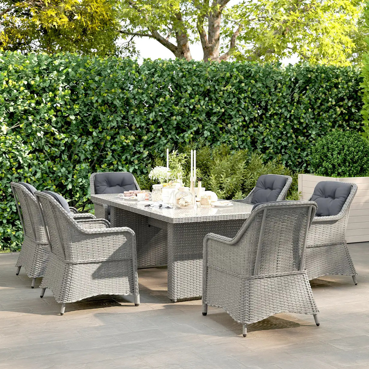 Outsunny Seven-Piece Rattan Dining Set - Mixed Grey