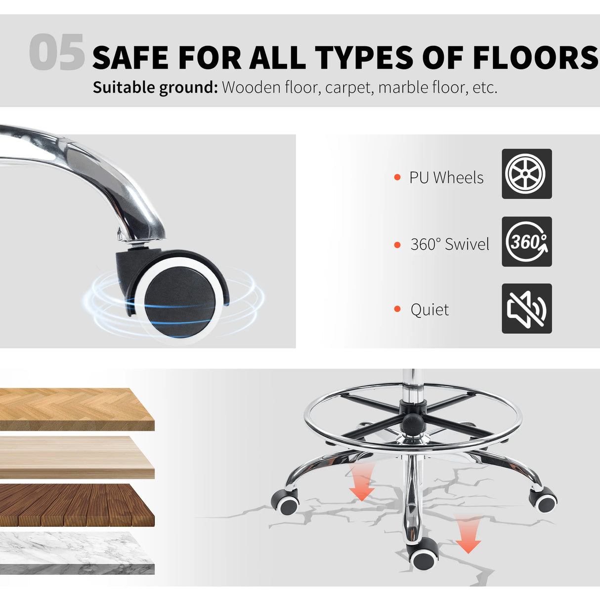 HOMCOM Draughtsman Chair, with Adjustable Lumbar - Charcoal Grey