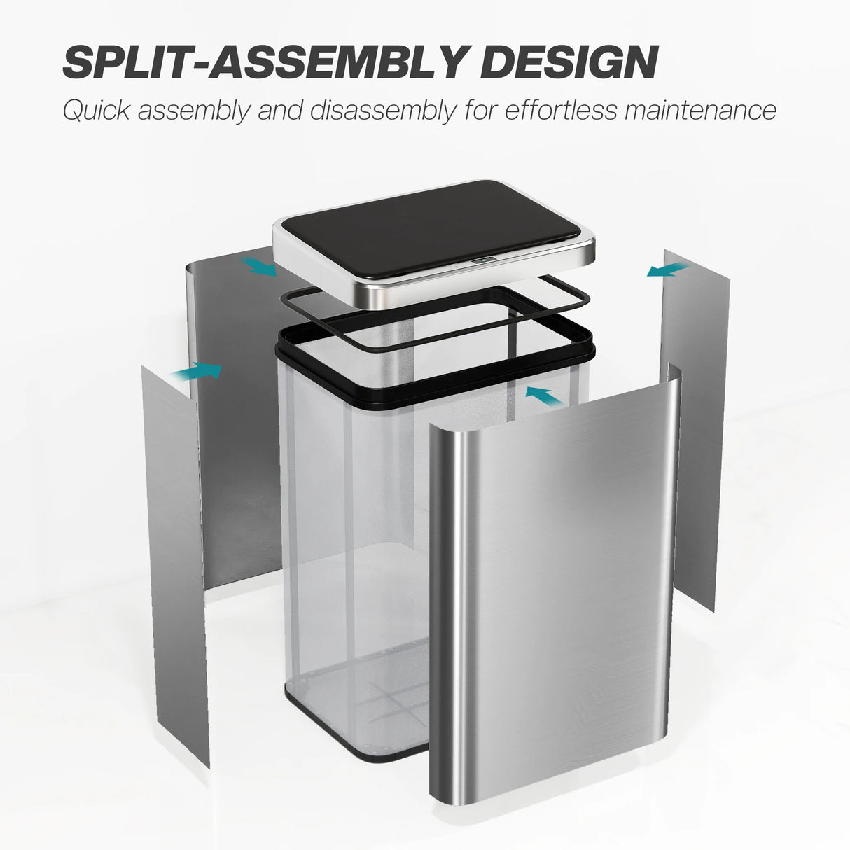 HOMCOM 40L Sensor Bin with Quiet Soft-Close Lid, Automatic Touchless Motion Sensor Kitchen Bin with Fingerprint Resistant Stainless Steel for Hygienic Gyms, Home Office Use, Silver Tone