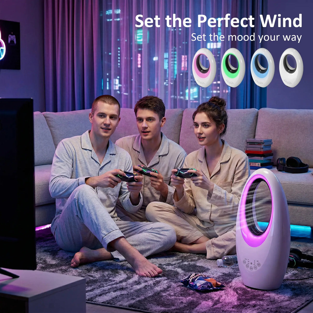 HOMCOM Bladeless Tower Fan, 36dB Standing Cooling Fan with 60 Oscillating, LED Lights, 3 Speeds, 7.5H Timer, Remote Control