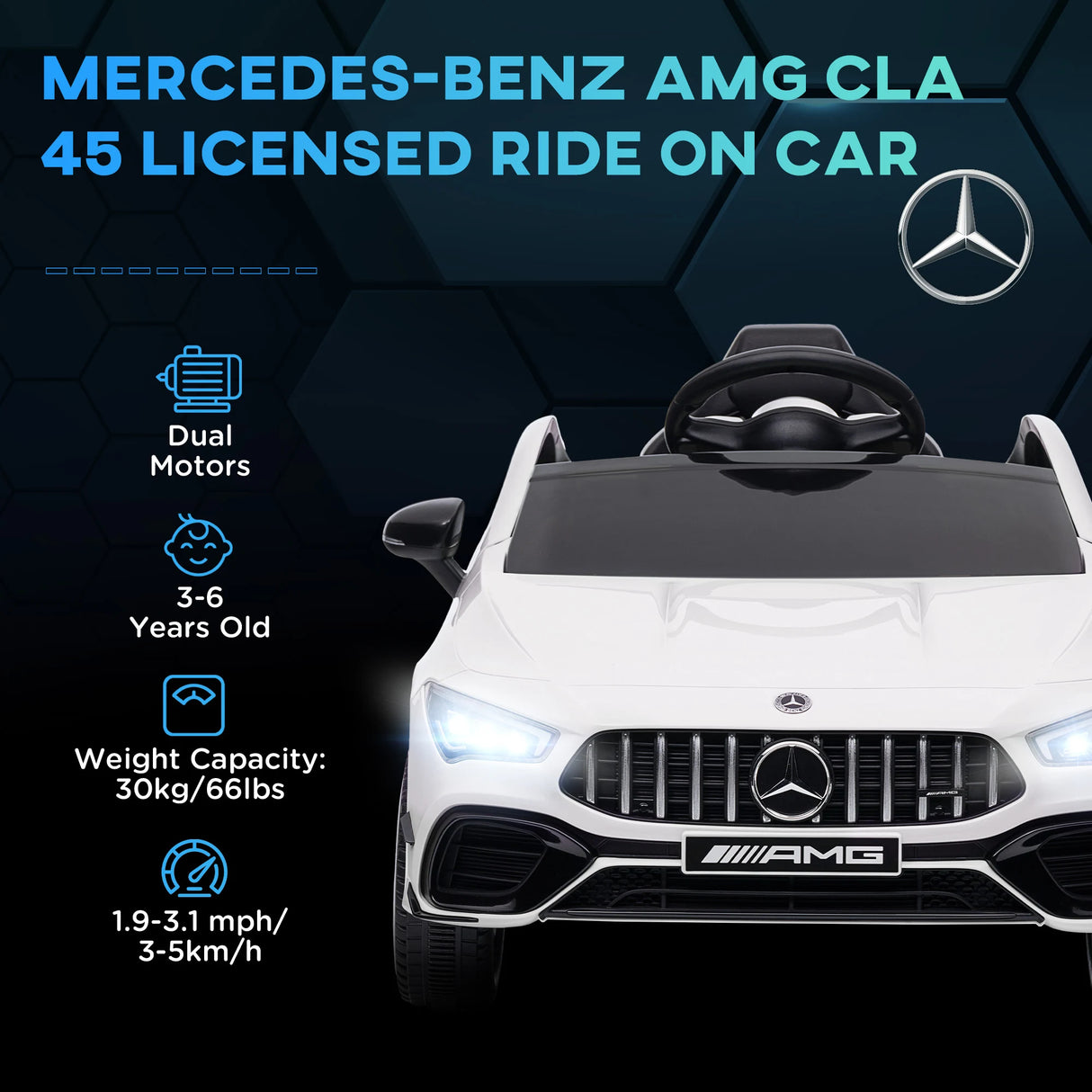 AIYAPLAY Mercedes-Benz AMG CLA 45 Licensed 12V Kids Electric Car Ride on Car w/ Remote, Suspension Lights Music Horn - White