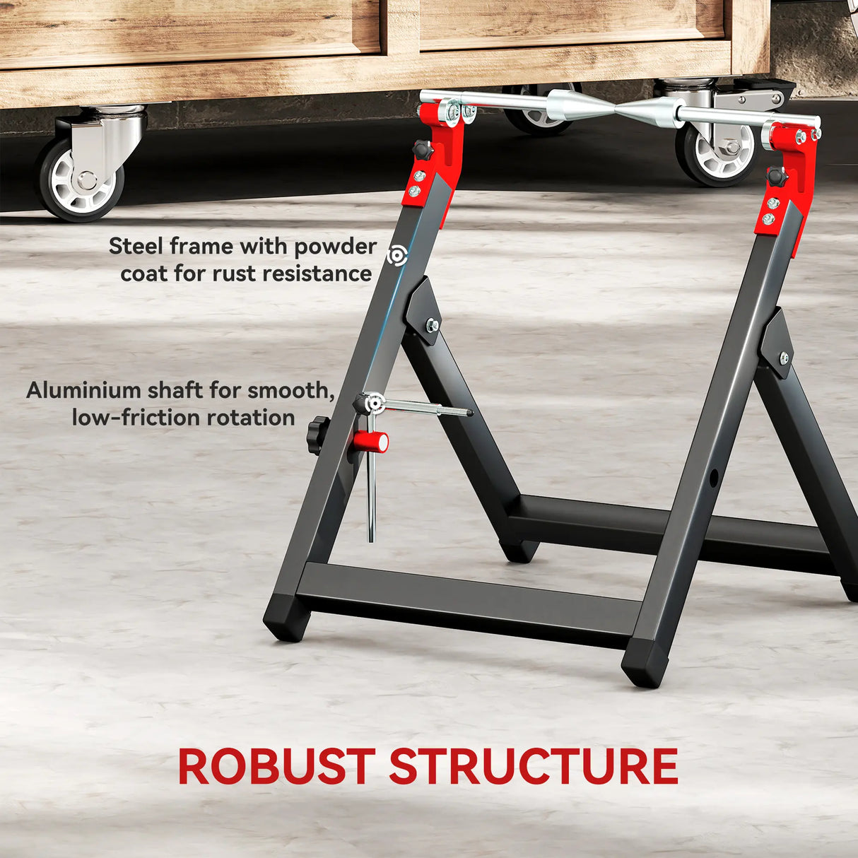 HOMCOM Foldable Motorcycle Wheel Balancer Truing Stand with Spoke Wrench, Steel Bike Tyre Rim Balancing Stand with Aluminium Shaft, Fits Wheels up to 23" in Diameter, 5" in Width, Black