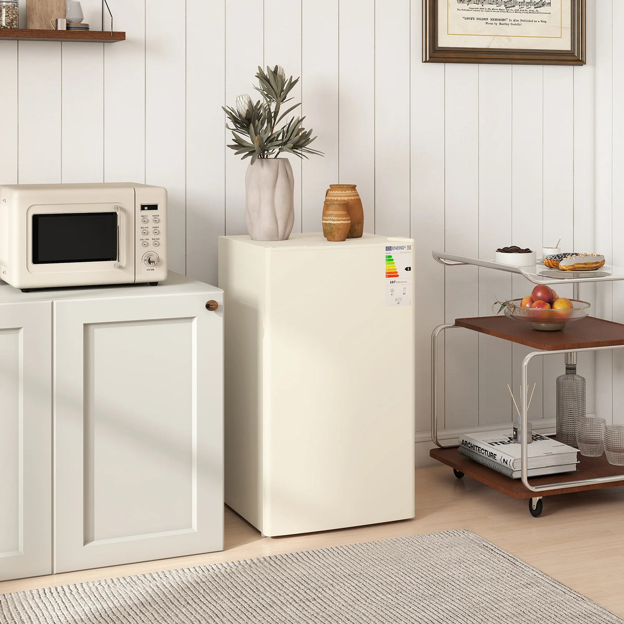 HOMCOM 91 Litre Freestanding Under Counter Fridge Freezer, Small Fridge with Chiller Box, Adjustable Thermostat, 47.5cm Wide, Beige