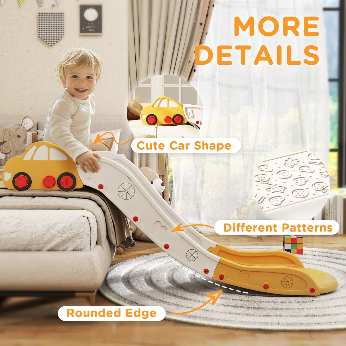 AIYAPLAY Kids Slide for Bed, Sofa, with Extended Length, Easy to assemble and Store, Yellow