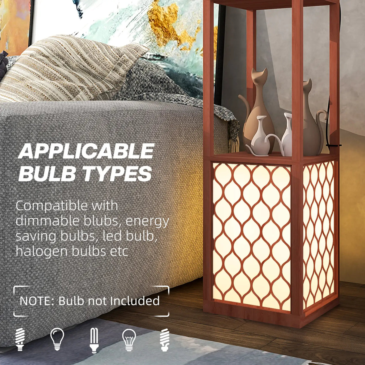 HOMCOM Duo Light Floor Shelves - Brown