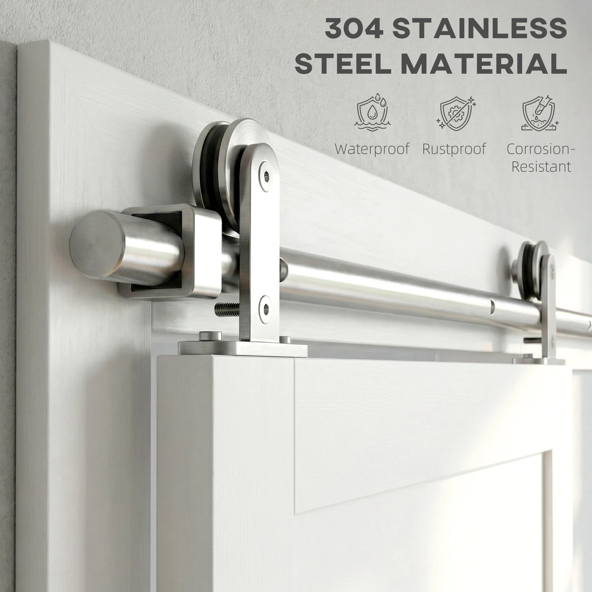HOMCOM Sliding Door Hardware Kit Heavy Duty 304 Stainless Steel 152 cm Wide Door Silver Tone