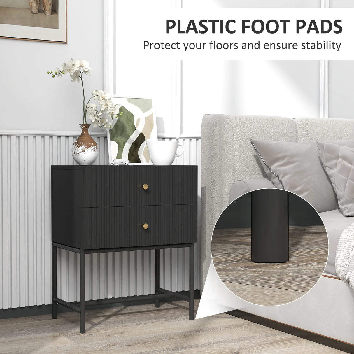 HOMCOM Elegant Two-Drawer Bedside Table - Black