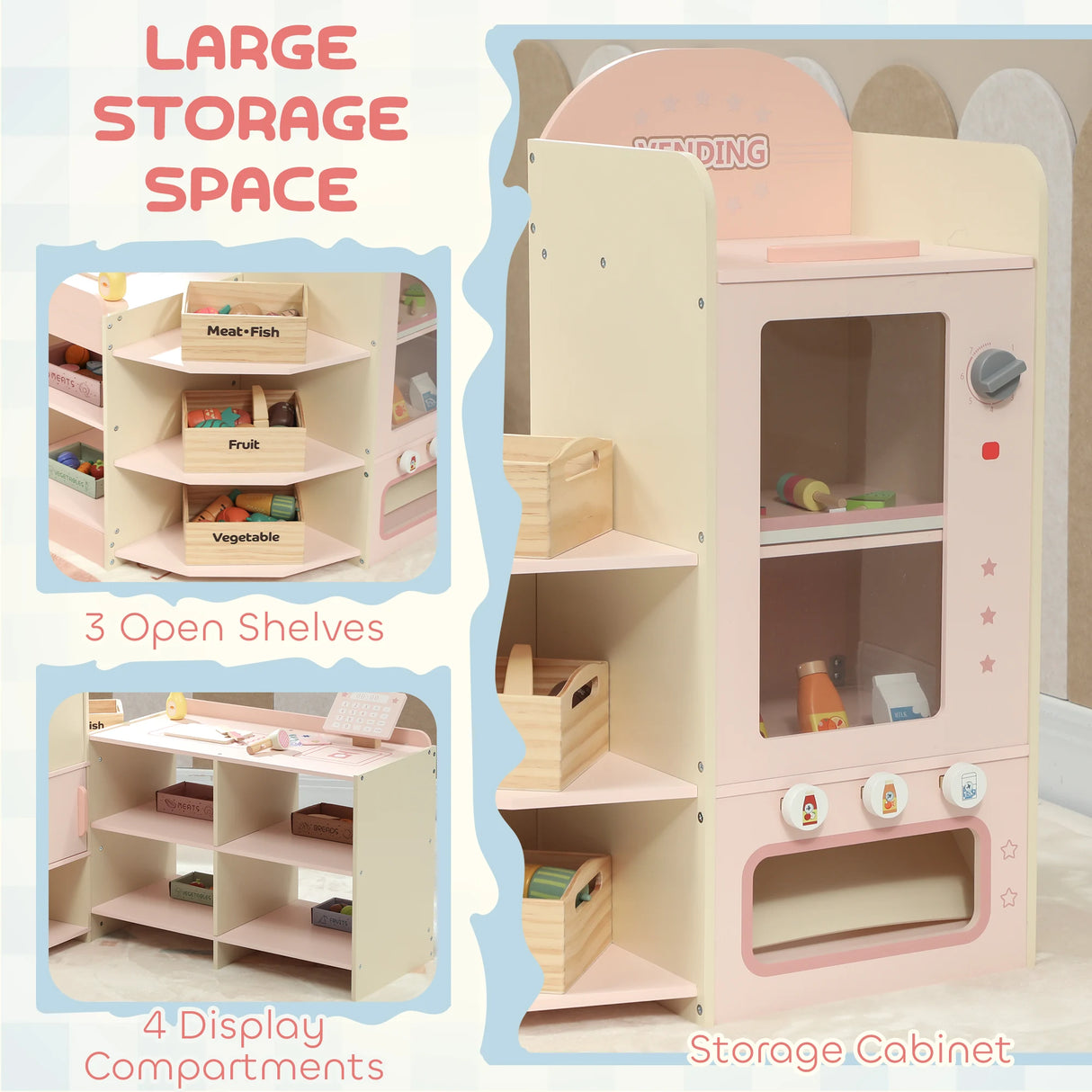 AIYAPLAY Kids Grocery Store, Children Supermarket Playset with Cash Register, Vending Machine, Display Shelves